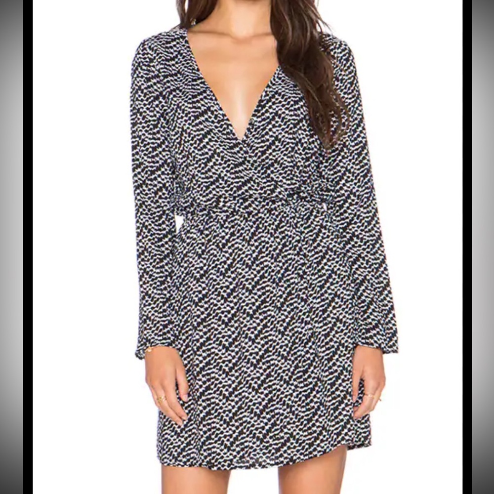 Splendid Plume Print Long Sleeve Wrap Dress in Black